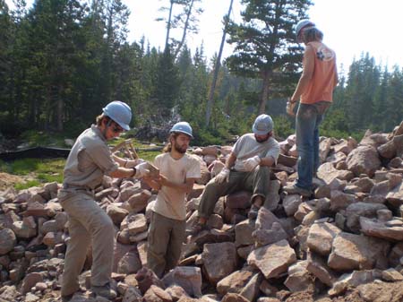 05-Clements Lake stabilization, SCA Crew removing rock from face of dam