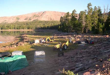 10-Clements Lake stabilization equipment and materials layout at upstream face of dam after airlift