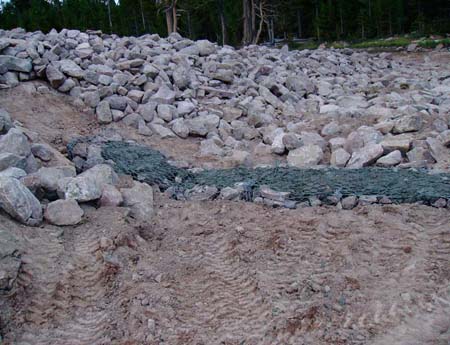 19-Clements Lake stabilization, gabion baskets after grouting voids