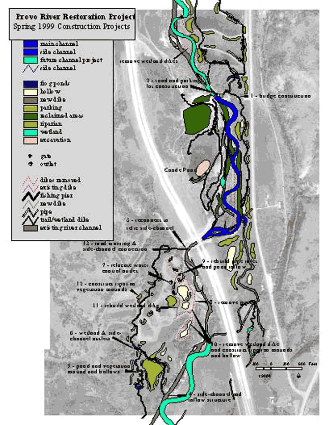 Provo River Restoration Spring 1999 Pilot Project Map
